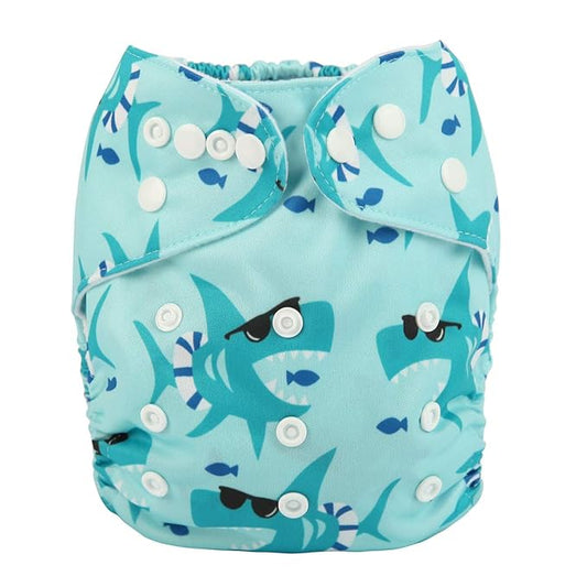 Baby Pocket Diaper Nappy Reusable Washable 8lbs to 36lbs for Boys (Sharks)
