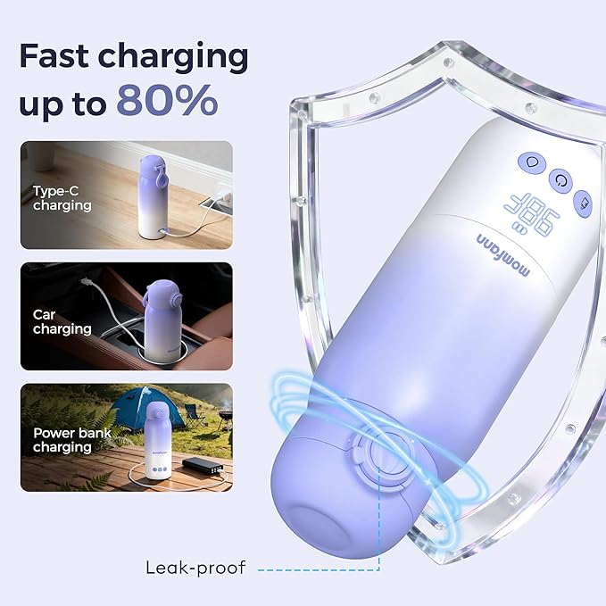 Portable Bottle Warmer for Travel, Dual Heating Modes for Breastmilk & Water Formula, Milk Warmer On The Go with Fast Heating & Long Battery Life, 5-Temp Control,12 Ounces Large Capacity