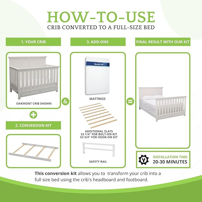 CC KITS Full-Size Conversion Kit Bed Rails Compatible with Simmons Kids Convertible Cribs by Delta Children - Solid Wood Rail - Toddler and Adult Bed Rail for Full-Size (Rustic Bianca, Bolt-ON KIT)
