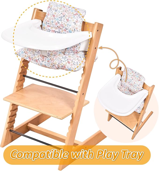 Extra Padded Soft Dining Chair Seat Cushion, Wateproof & Wipe Clean Cushion for Stokke Tripp Trapp High Chair, 18" L x 11" W, Compatible & Convertible Design (Blooming Flowers)
