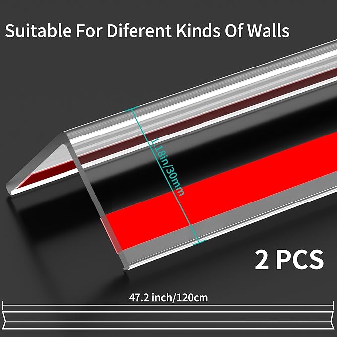 30x30mm Self Adhesive Corner Guard, 2pcs 47.2" Wall Corner Protector Strip, Flexible PVC Edge Trim, Peel and Stick Corner Protection for Furniture, Wall Edges & Table Corners
