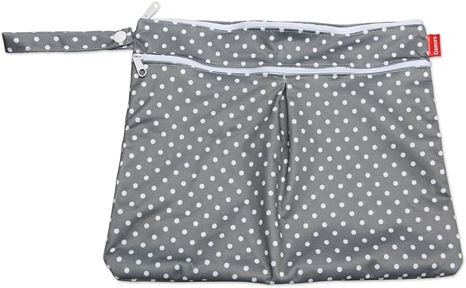Damero 2pcs Wet and Dry Bag, Travel Wet Dry Bag with Handle for Cloth Diaper, Pumping Parts, Clothes, Swimsuit and More, Gray Dots