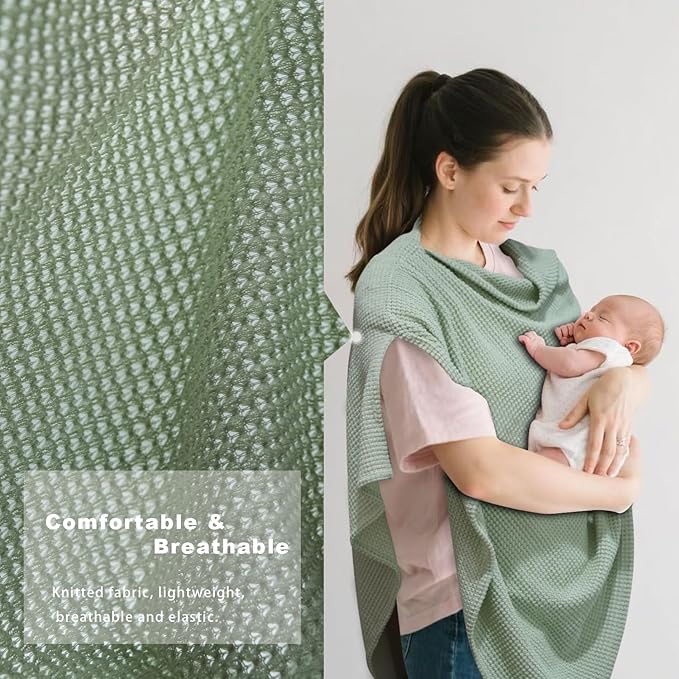 Green Nursing Cover for Breastfeeding, Soft Breathable Privacy Poncho, Comfortable Breastfeeding Cover for Women