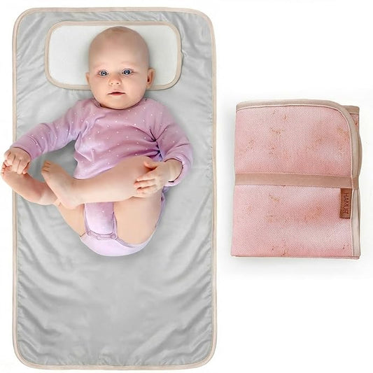Hamur Home Portable Changing Pad – Waterproof, Washable & Easy Wipe Clean, Foldable Travel Baby Changing Mat for Diaper Bag, Compact & Lightweight, Must-Have for Newborns (Solid Pink)