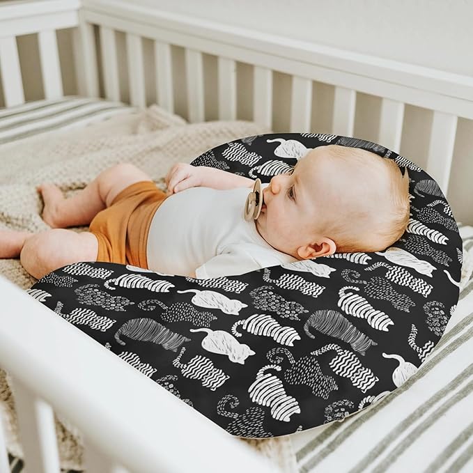 Stylish Cat Shapes Baby Nursing Pillow Covers for Boy Girl Black and White Cat Nursing Pillow Slipcovers for Breastfeeding Pillows Cats Lovers Gift Soft Stretchy Removable Covers for Newborn Infant