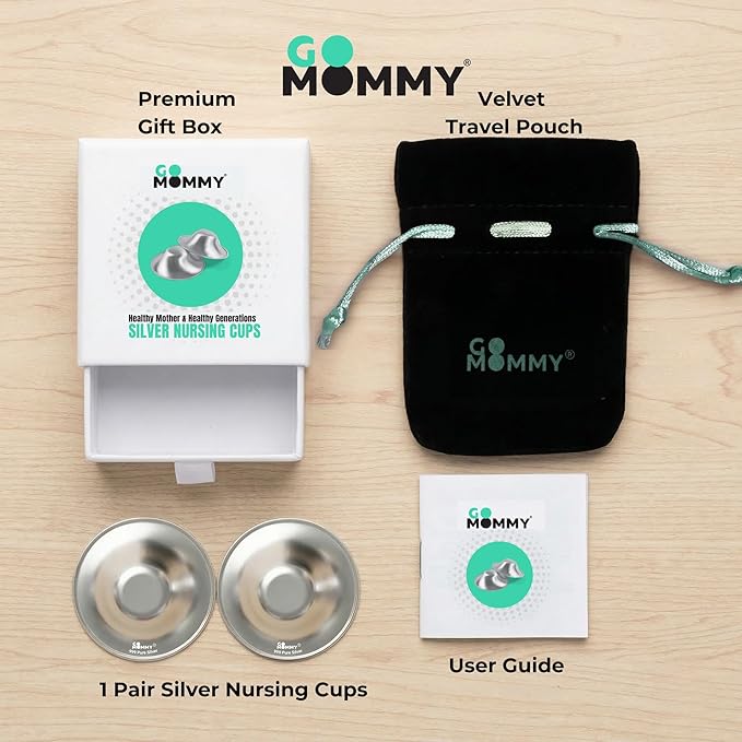 Go Mommy 999 Silver Nursing Cups — Trilaminate 3-Layer Construction | Nipple Shields for Breastfeeding Newborn | Sore Nipple Comfort Between Feeds, Nickel-Free, Regular Size (2 Cups + Storage Bag)