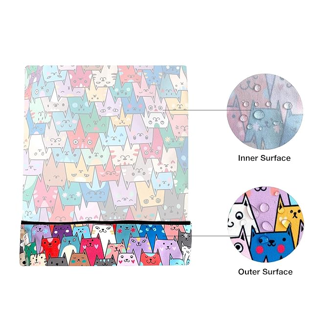 FLOCK THREE Washable and Reusable Wet Dry Bag Diaper Bag Water Resistant Swimming Bag Travel Toiletries Pouch Yoga Gym Bag Cute Cat 12.6'' x 16.5''