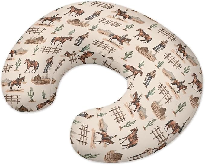 Lotusorchid Western Cowboy Nursing Pillow Cover Cactus Horse Nursery Feeding Pillowcase, Washable Comfy Breast Feeding Pillowcases, Breathable Nursery Breast Feeding Pillow Slipcover for Infant