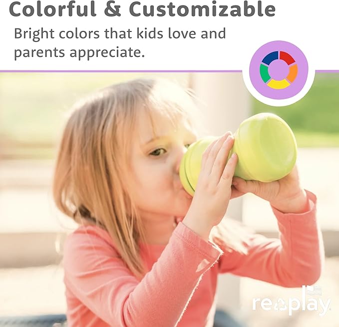 Re-Play Transition Sippy Cups for 1 Year-Old - Medical Grade Silicone Soft Spout & Travel Lid, Easy to Hold Hourglass Shape, Made in USA - 8 Oz. - Set of 2 - Ice Blue/Sage