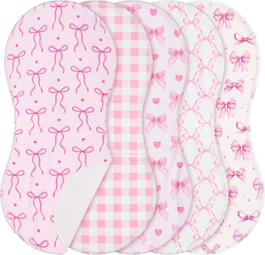 SmoothNovelty 5 Pack Pink Bow Baby Burp Cloths Soft Absorbent Burping Rags for Newborns 19"x9" Spit up Cloths for Boy Girl Newborn Baby Shower Registry Gifts Set Nursery Decor
