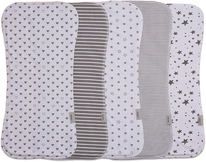 Maiwa 5 Pack Burp Cloths Baby Boy & Girl Soft Absorbent Burping Cloths for Babies, Newborn Spit Up Rags, Infant Towels, Unisex, Large 18.5" x 8.6" (Grey)