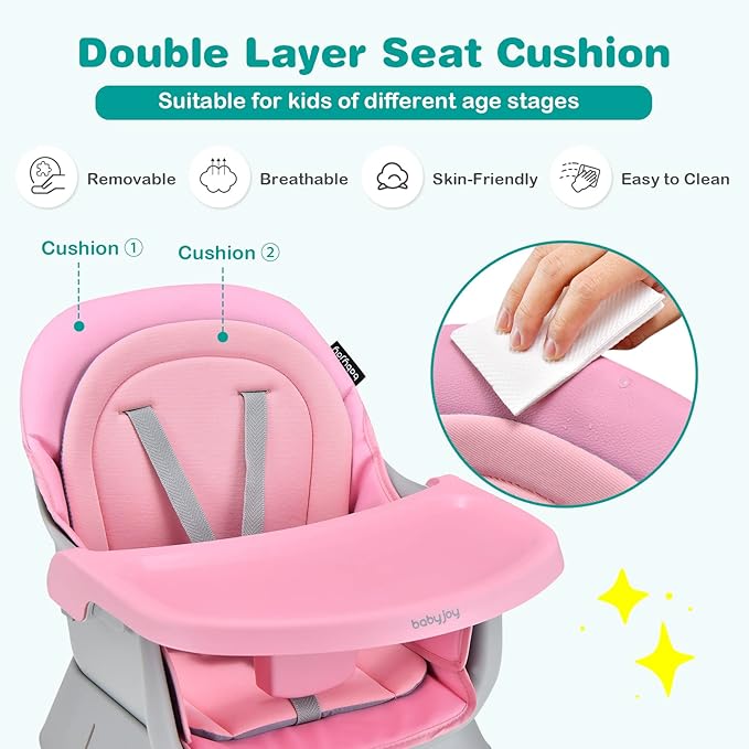 GLACER Convertible High Chair - 8 in 1 Adjustable Baby High Chair w/Removable Tray, Dual Cushions, Activity Table and Chair Set, Booster Seat, Stool, High Chairs for Babies and Toddlers
