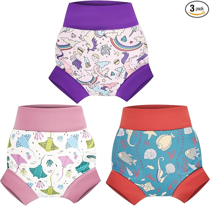 MOEMOE Baby Reusable Swim Diapers 3Pcs Comfortable Waterproof Baby Swim Diapers for Boys and Girls Swim Lesson S/2T
