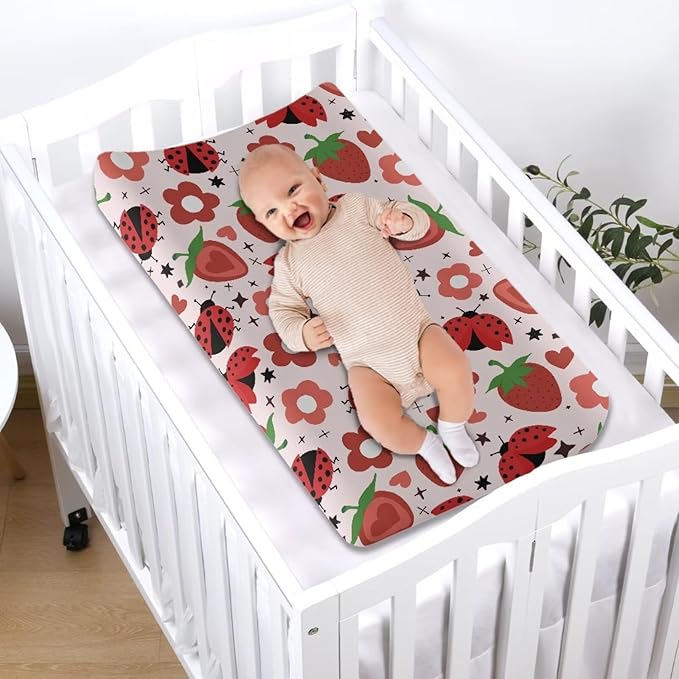 Strawberry Changing Pad Cover for Baby Ladybug Diaper Change Table Pad Covers Stretchy Baby Nursery Diaper Changing Pad Sheets Gift for Holiday