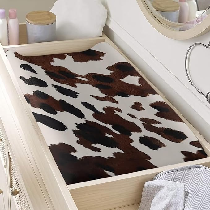 Cow Changing Table Cover Soft Stretchy Nursery Pad Change Cover Comfy Cozy Table Sheets for Boys Girls Lightweight Waterproof Sheet Crib Mat