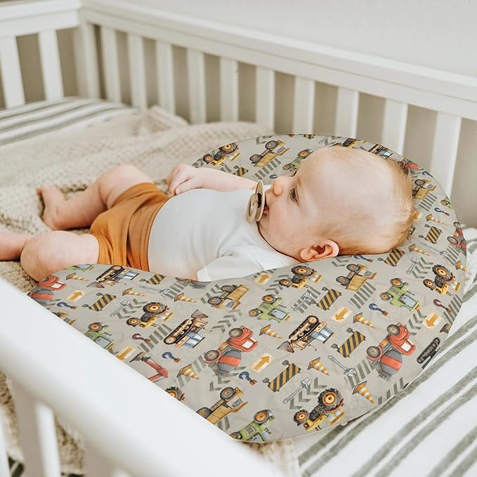 Construction Truck Vehicle Baby Nursing Pillow Covers for Boy Girl Excavator Tractor Digger Dump Truck Nursery Feeding Pillowcase for Breastfeeding Pillows Soft Stretchy Slipcovers for Newborn Infant