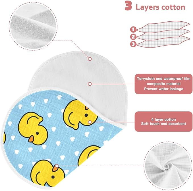 Cartoon Cute Duck Heart Pattern Muslin Burp Cloths for Baby 2 Pack 100% Cotton Baby Washcloths Bibs for Boy Girl