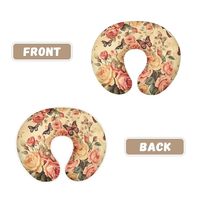Retro Butterfly Roses Nursing Pillow Support Cover with Hidden Zipper Portable Comfortable Breastfeeding and Bottle Feeding Nursing Pillowcase for Nursery Room Car Decor