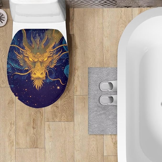 Cool Dragon Print Toilet Lid Covers Soft Flannel Fabric Bathroom Covers Elastic Bottom Soft and Breathable Seat Covers Universal for Most Toilet Bowl Lids