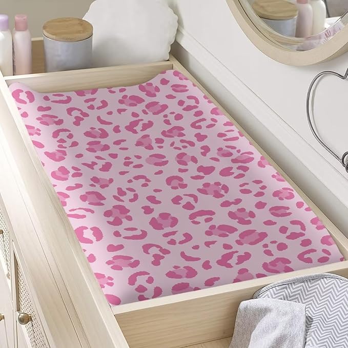 Pink Cow Print Nursery Sheets Comfortable Rectangle Unisex Fitted Baby Changing Pad Cover Sheets for Baby Boys or Girls