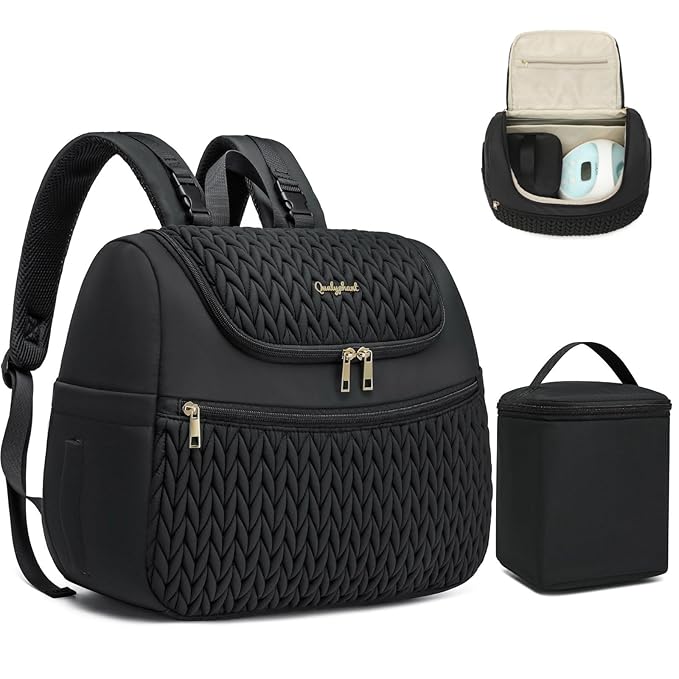 Qualyphant Breast Pump Bag for Spectra S1/S2 & Medela – Insulated Cooler Bag, 13" Laptop Sleeve, Diaper Bags Backpack – Lightweight, Water-resistant & Stylish for Work, Travel, Black
