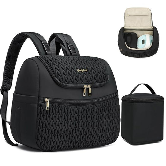 Qualyphant Breast Pump Bag for Spectra S1/S2 & Medela – Insulated Cooler Bag, 13" Laptop Sleeve, Diaper Bags Backpack – Lightweight, Water-resistant & Stylish for Work, Travel, Black