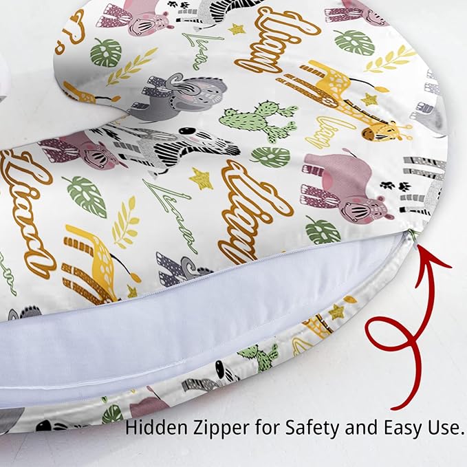 Baby Nursing Pillow Cover - Personalized Name Breastfeeding Pillow Cover with Zebra Pattern, Stretchy Removable U-Shaped for New Moms, Soft Breathable Slipcover for Infant Boys Girls