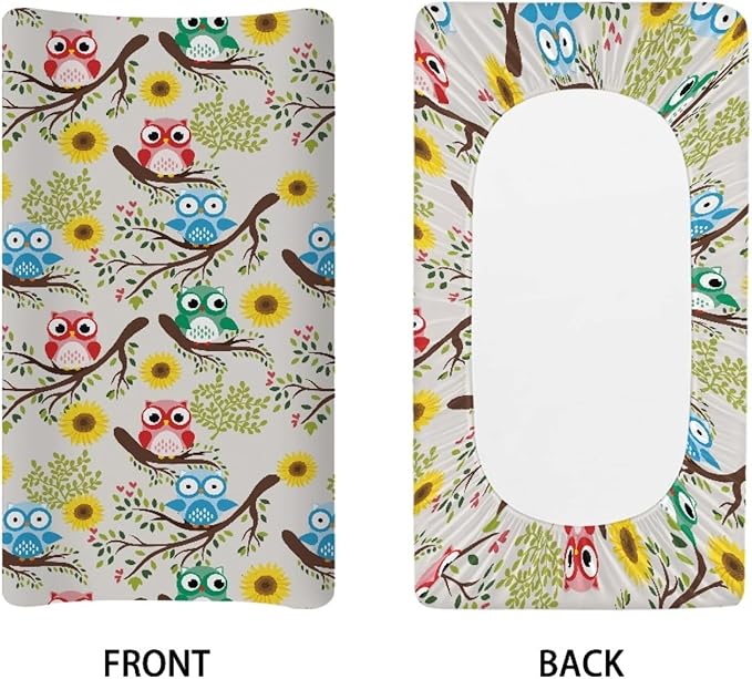 GOSTONG Girls Boys Changing Pad Cvoer with Owl Flower Pattern Elastic Soft Changing Mat Sheets Fits 32"x16" Diaper Changing Table, Lightweight & Machine Washable
