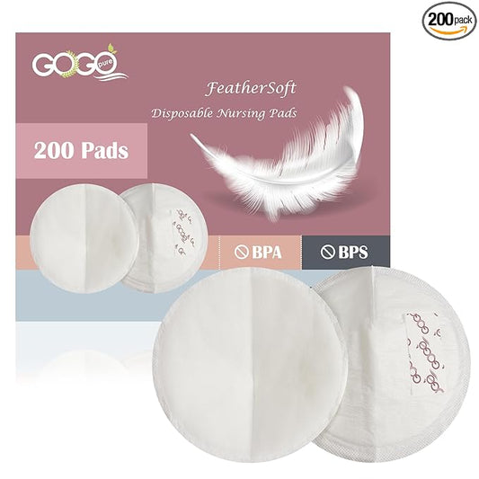 GoGo Pure 200CT FeatherSoft Disposable Nursing Pads, Ultra-Thin, Quick Absorbency, 5.12 Inches in Diameter Full Coverage, 3D Contoured Design, Extra Comfort, Individually Wrapped