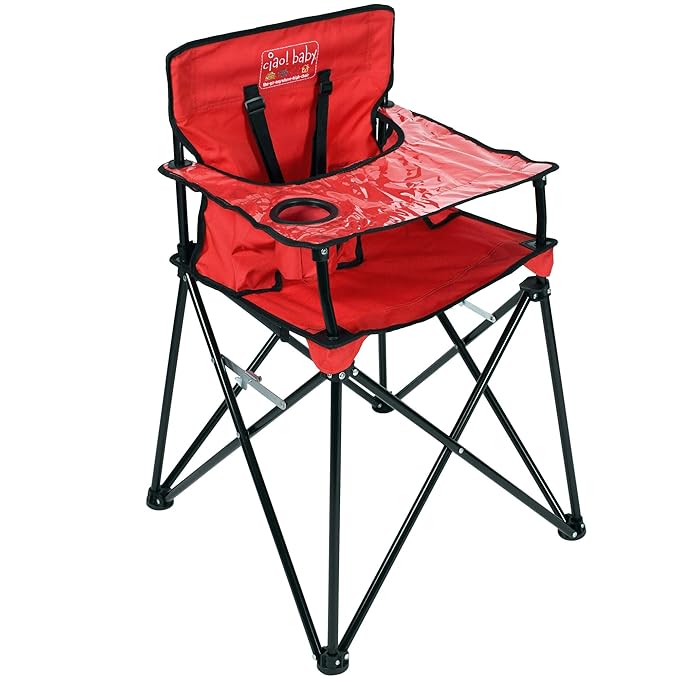 ciao! Baby Portable High Chair for Babies and Toddlers, Compact Folding Travel High Chair with Carry Bag for Outdoor Camping, Picnics, Beach Days, and More (Red)