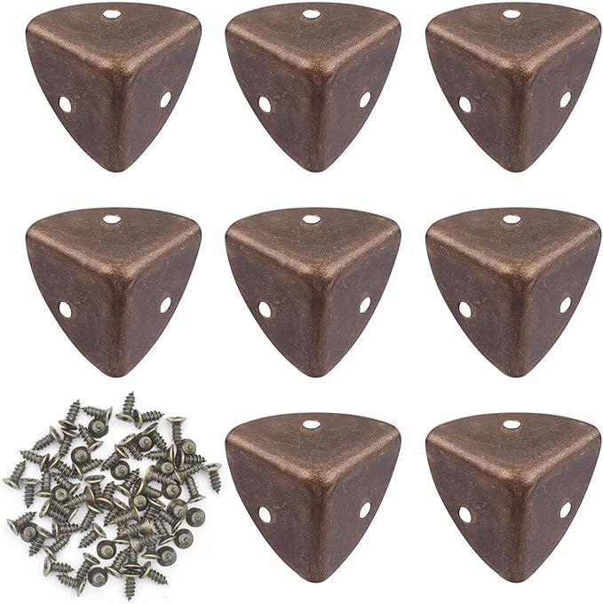 Vintage Box Cabinet Corner Protection-Triangle Box Table Cabinet Corner with Screws Decorative Wood Box Edge Cover Safety Guard Furniture Corner Protector Bumpers (Bronze-35mm-8pcs)