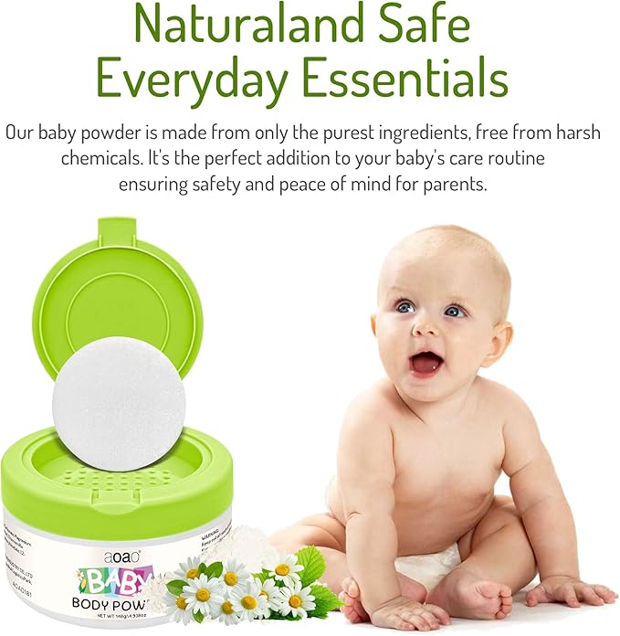 Baby Body Powder, Talc-Free Cornstarch Dusting Powder, Soothing Care for Sensitive Skin, Protect Diaper Area, Help Prevent Diaper Rash with Zinc Oxide, Gentle Formula Absorb Sweat & Anti-Chafe, 3.53oz