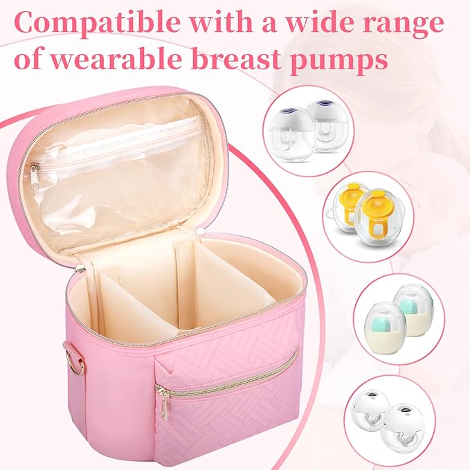 GDNasist Wearable Breast Pump Bag Compatible with Willow/Elvie/Medela/Momcozy, Portable Pumps Carrying Case for Nursing & Working Moms, Pumping Bag with Mat & Shoulder Strap, Pink