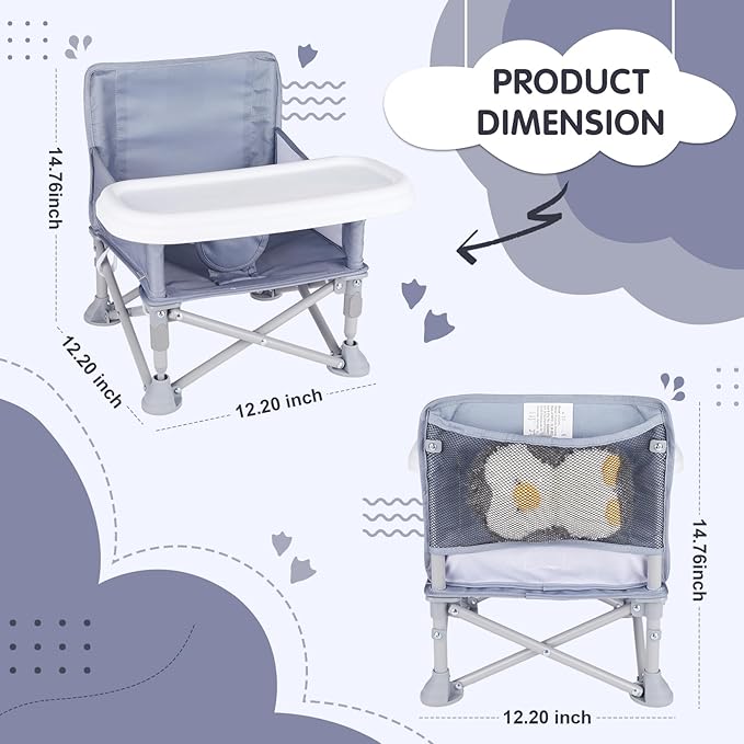 Portable Baby Chair, Folding Booster Seat with Tray for Dining Table Compact Camping Chair for Lawn Beach Travel Babies 6-36 Months
