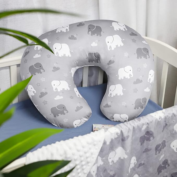 Nursing Pillow Cover, Elephant Breastfeeding Pillow Slipcover for Baby Boys & Girls, Animal Nursing Pillow Case for Newborn, Soft Fabric Fits Snug On Infant, Washable & Breathable (ONLY COVER)