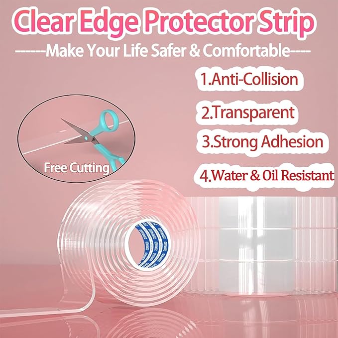 ZOMPAGO Clear Soft Corner Protectors for Baby Safety Furniture Strip 2 Rolls 2in x 13FT(L),Sharp Edge Table Corner Bumpers,Wall Corner Guards,Baby Proof Corner Protectors for Cabinet & Window Edge