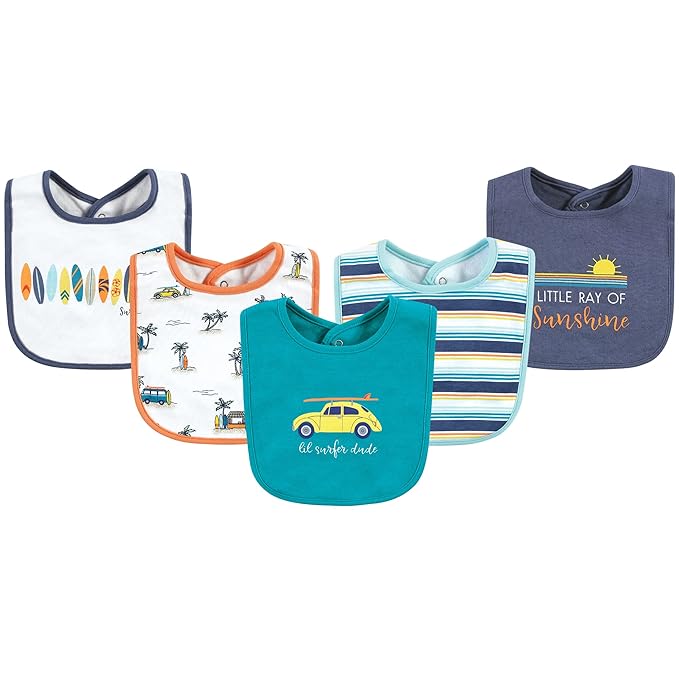 Hudson Baby Unisex Baby Cotton Bibs, Surfer Dude, One Size