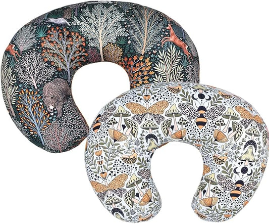 Stretchy Nursing Pillow Covers Ultra Soft Slipcovers for Breastfeeding for Baby Girls Boys, Feeding Pillow Cover Fits Standard Infant Support Pillows Positioners Nursing Pillow Case (Forest and Bee)