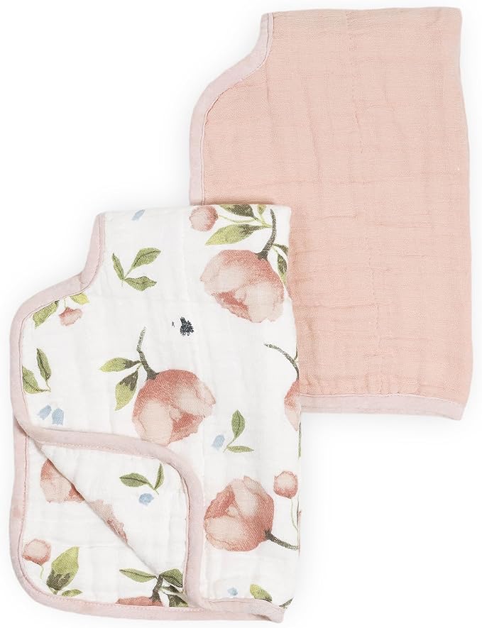 Little Unicorn 100% Natural Organic Cotton Burp Cloth 2 Pack | Ultra-Absorbent & Soft Muslin Fabric | Larger Size & Ergonomic Design (Watercolor Floret + Rosie)