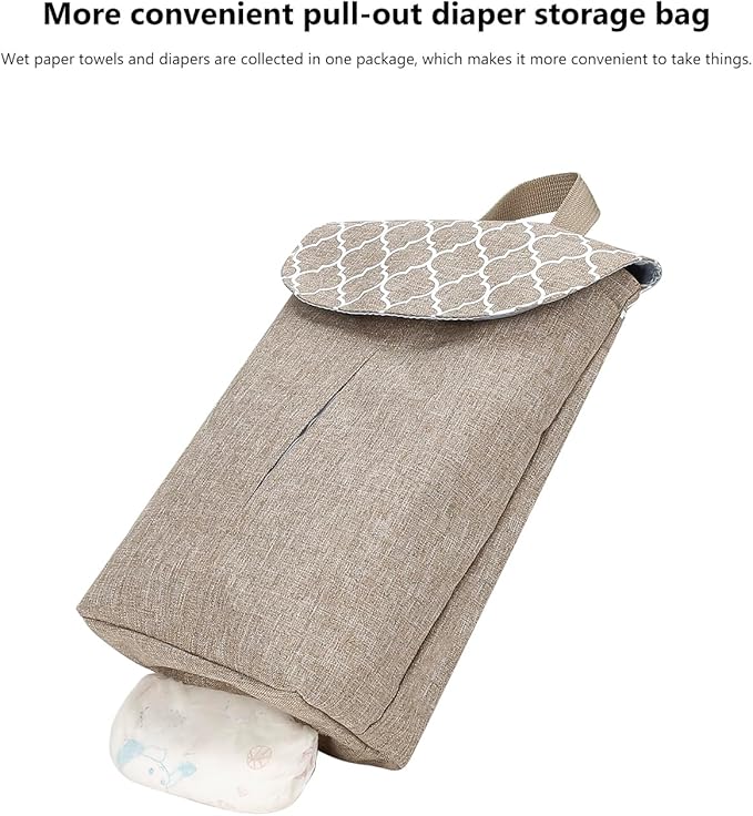 MOMIGO Wet Dry Bags for Baby Wipes Diapers - Reusable, Washable for Stroller, Diapers, Toiletries with Wipes and Diapers Drawing Opening (Brown)
