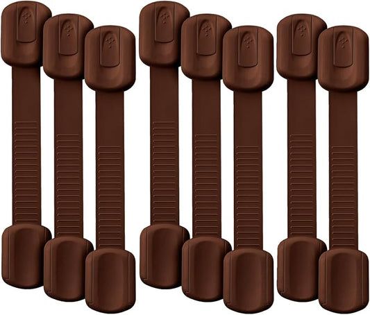 Bates- Child Safety Strap Locks, 8 Pack, Brown, Child Locks for Cabinets and Drawers