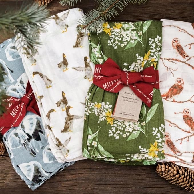 Milkbarn Baby Muslin Burp Cloths for Boys & Girls - Extra Large Washcloths 23" x 23", Pack of 2 - Soft & Absorbent 100% GOTS-Certified Organic Cotton - Burping Cloths for Babies (Chicken)
