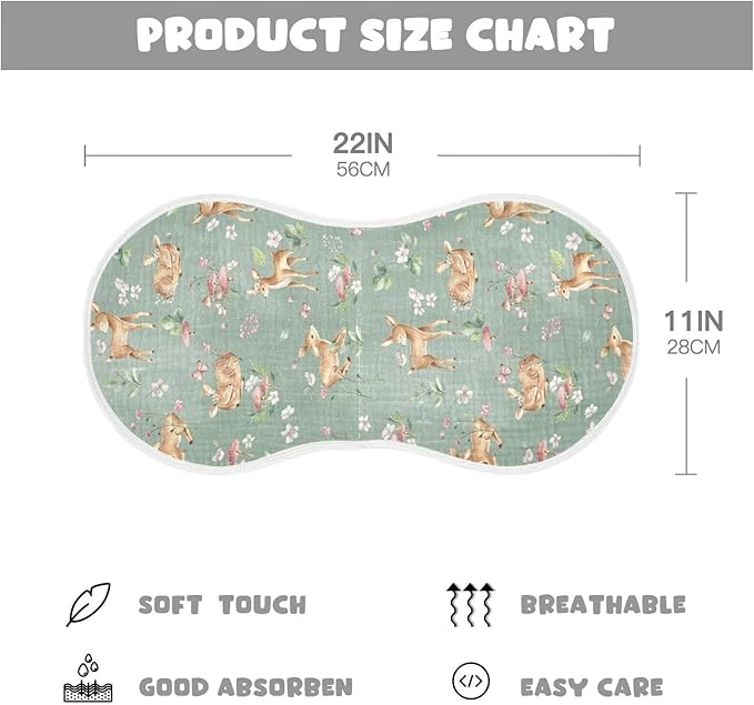 Baby Muslin Burp Cloths Set of 4 Woodland Fawn Muslin Washcloths Forest Animals Milk Spit Up Rags Soft Newborn Towel Burp Cloth Bib for Unisex Boys and Girls, 22 x 11 Inch
