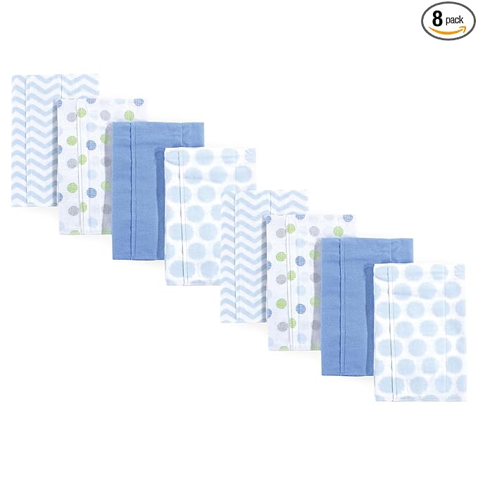 Luvable Friends Cotton Poly Flannel Burp Cloths Multipack, Blue 8-Pack, One Size