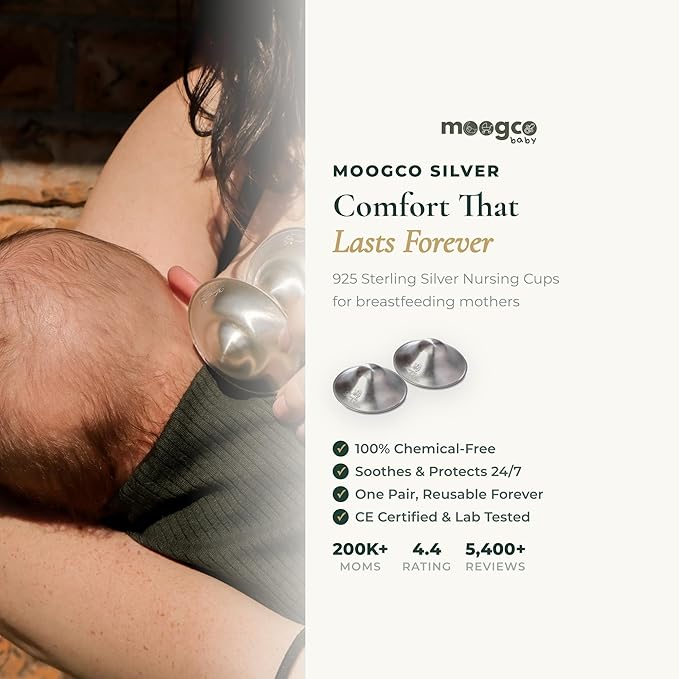 MOOGCO The Original Silver Nursing Cups - Nipple Shields for Nursing Newborn - Breastfeeding Essentials - Newborn Essentials Must Haves - Nipple Covers Breastfeeding - 925 Silver (X-Large)