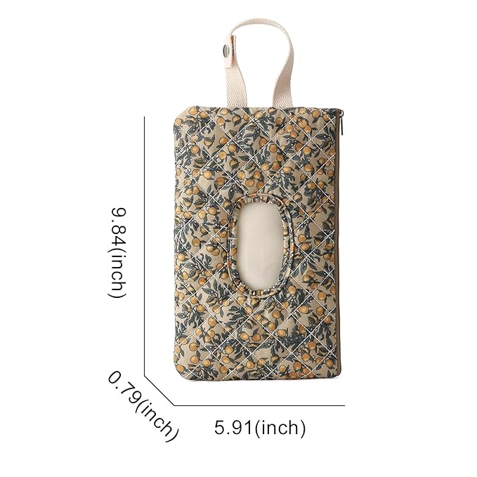 Quilted Baby Diaper and Wipes Pouch Portable Mommy Bag for Stroller Reusable Wipes Pouch with Lanyard for Casual Travel (Beige+Green)