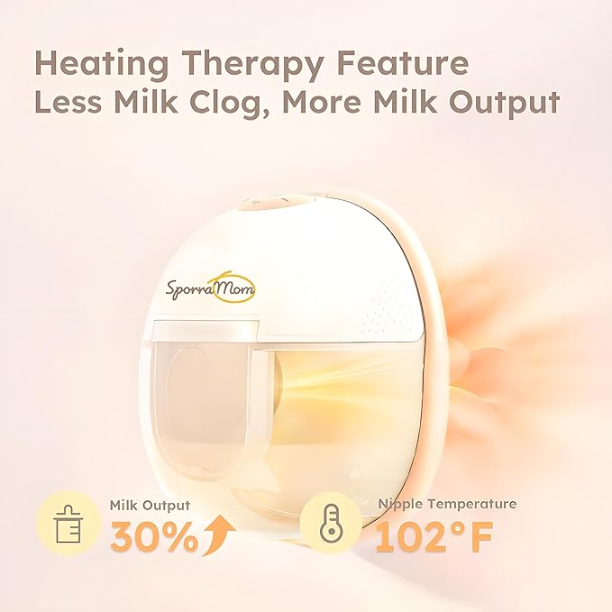 W2 Hands Free Heated Breast Pump, Electric Portable Wearable Breastfeeding Pump, Comfort 2 Modes & 9 Levels Hospital Grade Suction for More Milk, Leakproof, Ultra-Slim and Quiet, 24mm-2 Pack