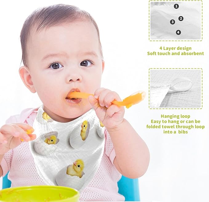 vvfelixl Baby Muslin Washcloths Yellow Chick Egg Baby Burp Cloths Cotton Babys Face Towel for Newborn Infants Boys Girls Soft and Absorbent 11.8 X 11.8 in, 3 Pack