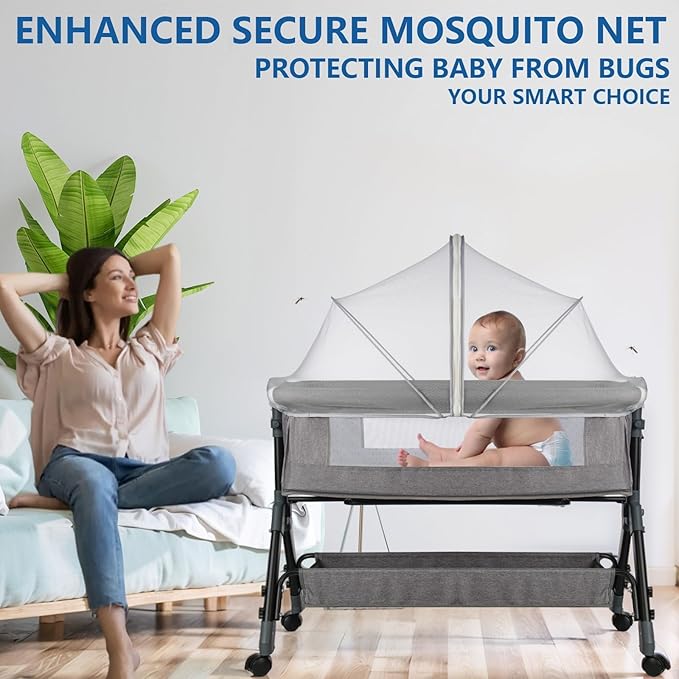 Portable Bassinet Cover for Cats & 2-Way Zipper, Bassinet Mosquito Net Cover, Breathable Bassinet Net Cover, Mosquito Net for Baby Crib to Keep Cats/Bugs Out (White)