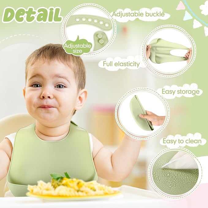 Mepase Silicone Bibs for Babies Waterproof Silicone Bibs Soft Adjustable Baby Feeding Unisex Kid Eating Supplies